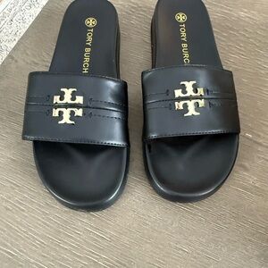 Tory Burch Everly Anatomic Cloud leather slide sandals in black size 41. Size 10